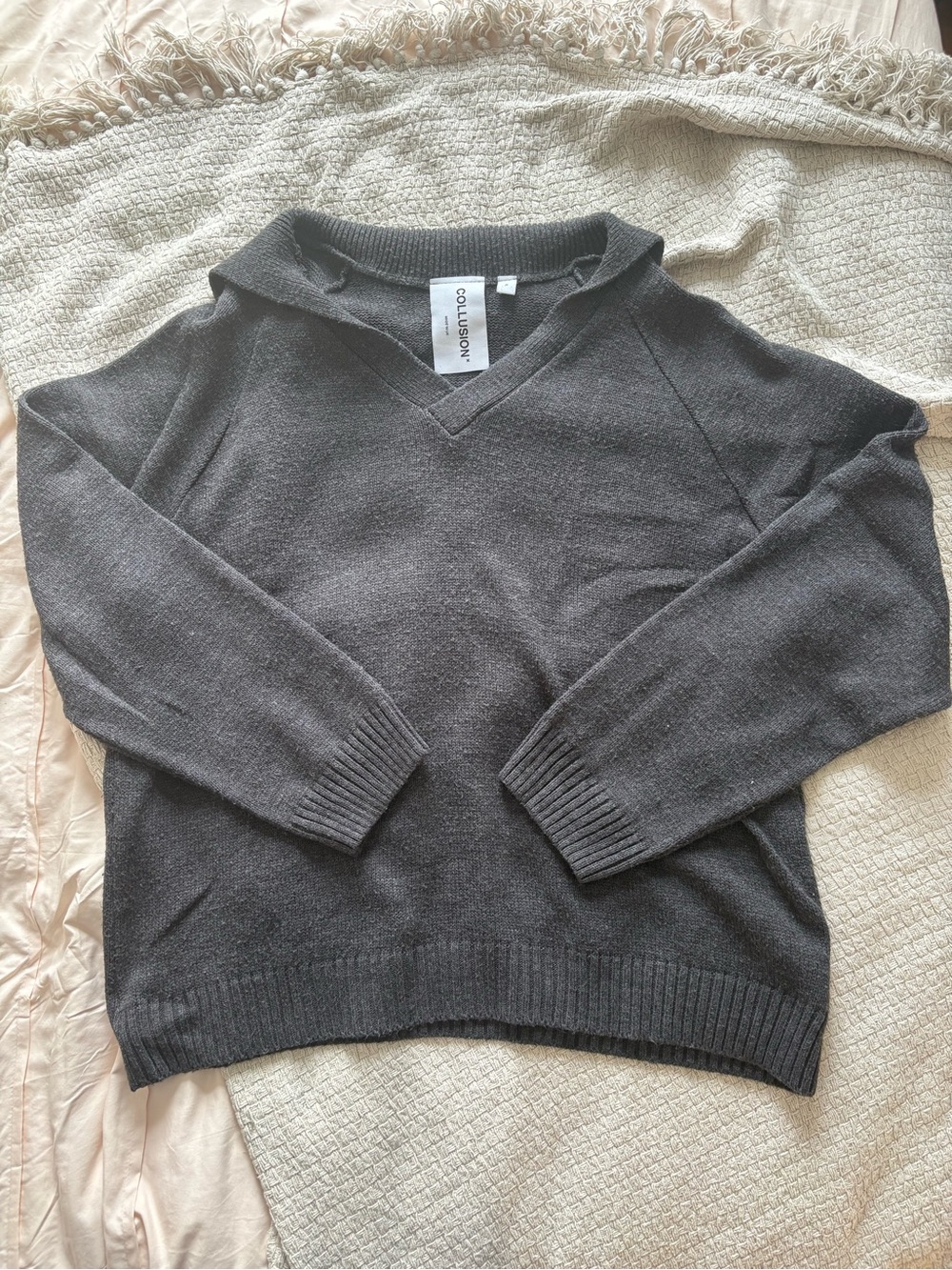 COLLUSION Men's Charcoal V-Neck Hoodie Sweater